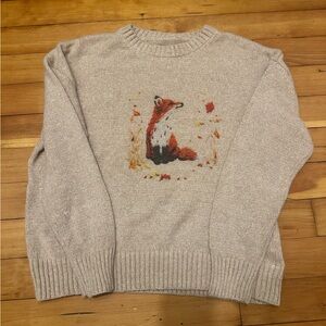 Cozy Beige Sweater with Fox Design
